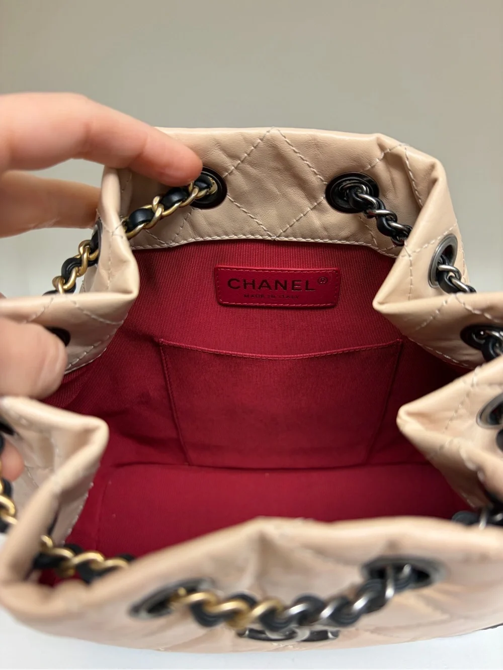 CHANEL Gabrielle Beige and Black Quilted Backpack